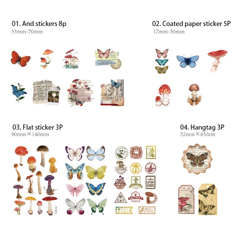 Set 30 miếng dán trang trí sổ tay phong cách Retro