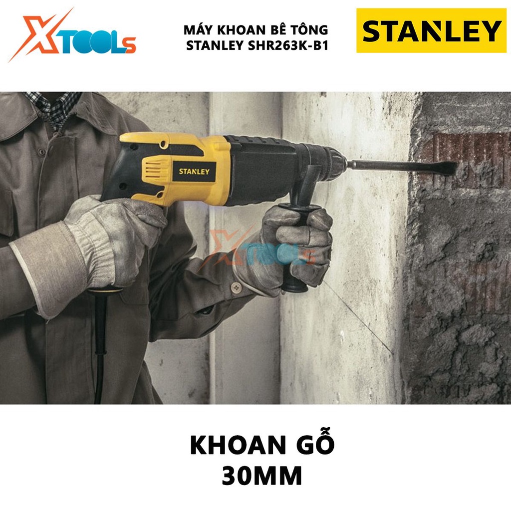 Máy khoan bê tông cầm tay STANLEY SHR263K-B1 Máy khoan búa 3 chức năng, Công xuất 800W,Khoan bê tông 26mm,Khoan sắt 13mm