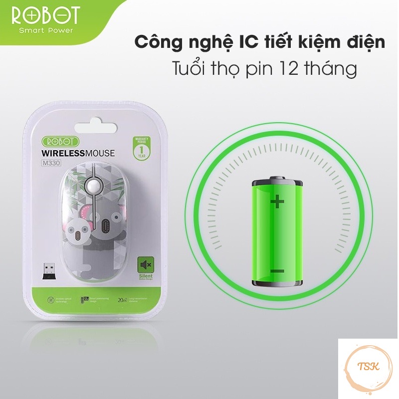 🐭🐭🐭🐭 Chuột Không Dây Tĩnh Âm 2.4Ghz ROBOT M330 Họa Tiết 🐭🐭🐭🐭