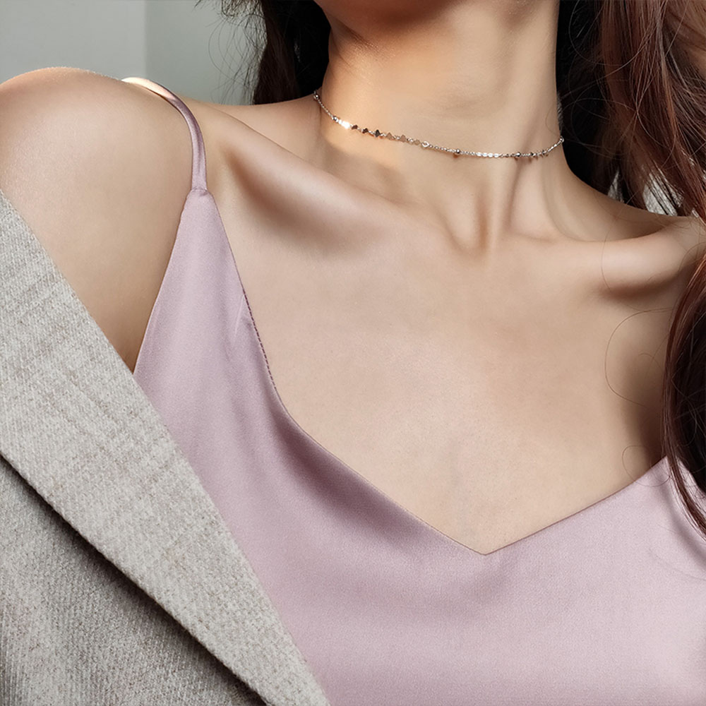 MXBEAUTY Brithday Gift Clavicle Chain Elegant Fine Jewelry Choker Necklace|Color Sequins|Color Alloy Short Zircon Peach Heart