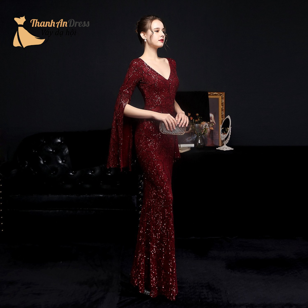 Đầm body tay xẻ thêu kim sa họa tiết sang chảnh