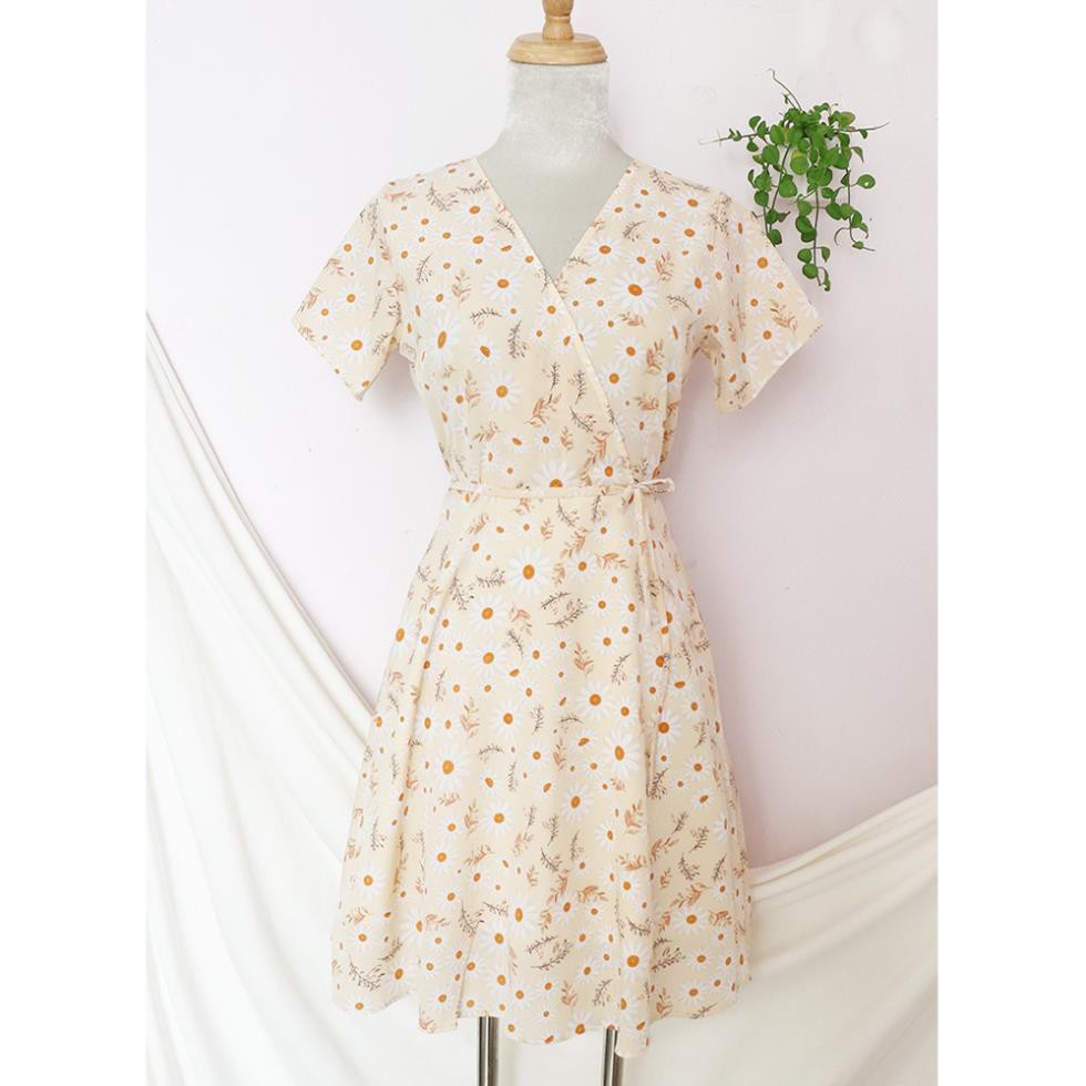 Đầm váy nữ hoa cúc, dáng xoè cổ chữ V xinh xắn, dễ thương RD045 màu vàng ✓ '