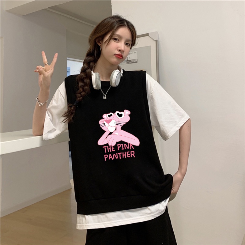 Set Áo Thun Ngắn Tay Form Rộng In Họa Tiết Hoạt Hình Và Quần Short Thời Trang Mùa Hè