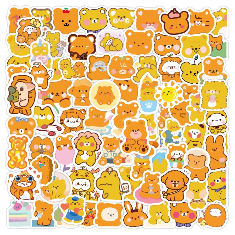 Set 60-100 Nhãn Dán Trang Trí Tủ Lạnh Laptop Chống Thấm Nước Hình Gấu Kiểu Hàn Quốc Dễ Thương
