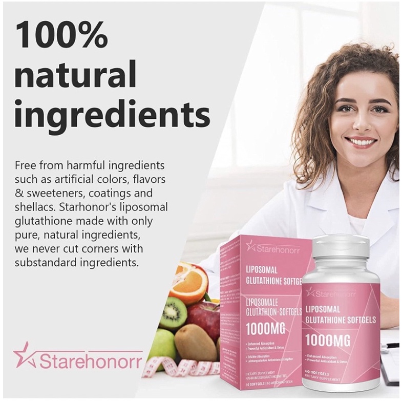 Viên uống trắng da cấp ẩm liều cao Liposomal Glutathione 1400mg Starehonorr 60viên USA