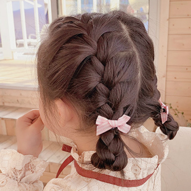 Korean Children's Color Cute Checkered Bow Hairpin Set Baby Princess Bangs Side Clip BB Clip Fashion Temperament Simple and Not Hurt Hair Accessories Headdress Gift