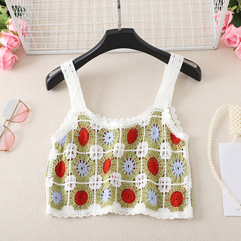 Áo Croptop Dệt Kim Không Tay In Họa Tiết Hình Học Nhiều Màu Sắc Phong Cách Boho Cổ Điển Cho Nữ