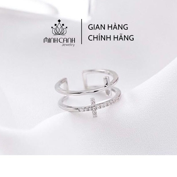 Nhẫn Bạc Nữ Hình Thánh Giá Kép Hở Freesize - Minh Canh Jewelry