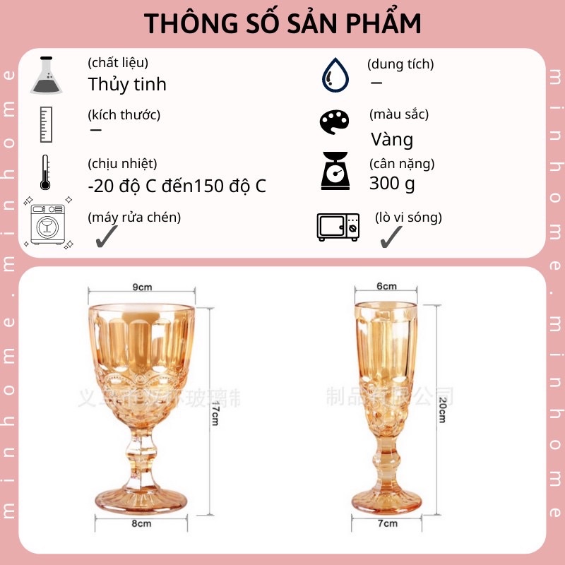 Ly Cốc Thủy Tinh Vintage Phong Cách Hoàng Gia Cốc Thuy Tinh Min Home Rẻ Đẹp