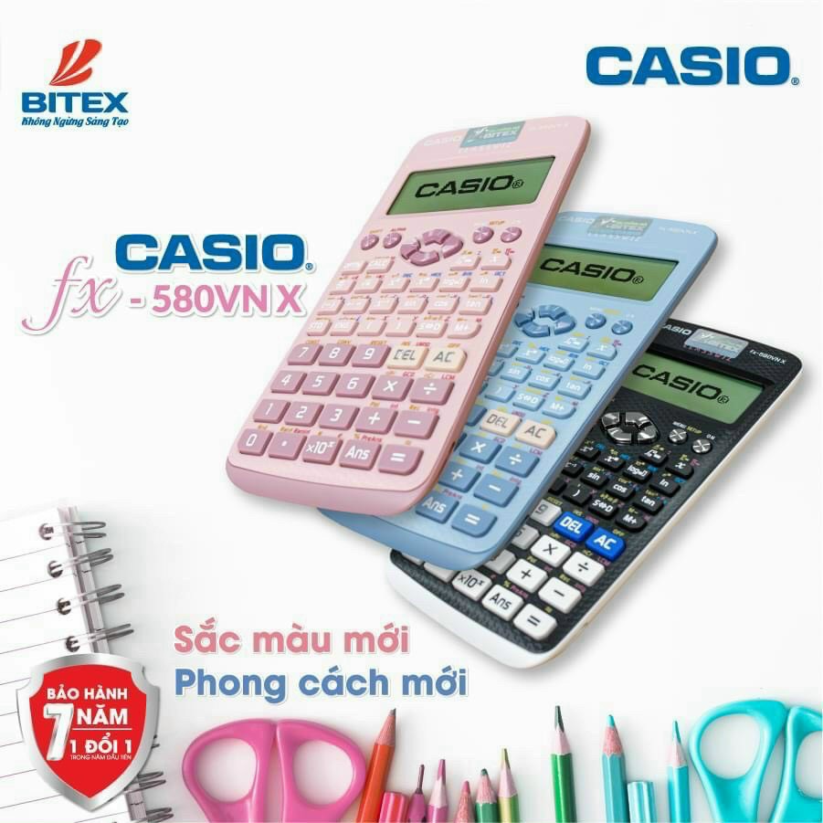 Máy tính Casio fx-580VN X - Màu Xanh dương/ Hồng/ Trắng - Hàng Chính Hãng - 1 chiếc