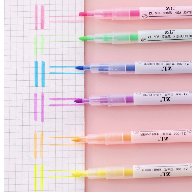Set bút dạ quang 12 màu pastel mini kiểu đơn giản (6 cây - 2 đầu)