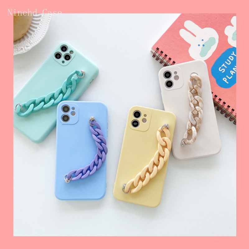 Ốp điện thoại màu trơn có dây đeo tay bảo vệ cho Iphone 12 11 Pro Max Mini 8 7 6 6s Plus X Xs Max Xr Se 2020