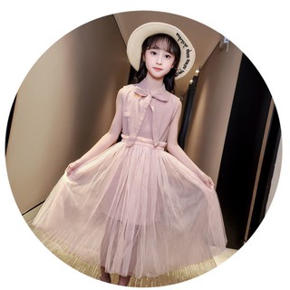 Váy công chúa bé gái 💖FREESHIP💖 Váy công chúa cao cấp, áo sát nách, cổ thắt nơ, chân váy lưới phong cách Hàn Quốc