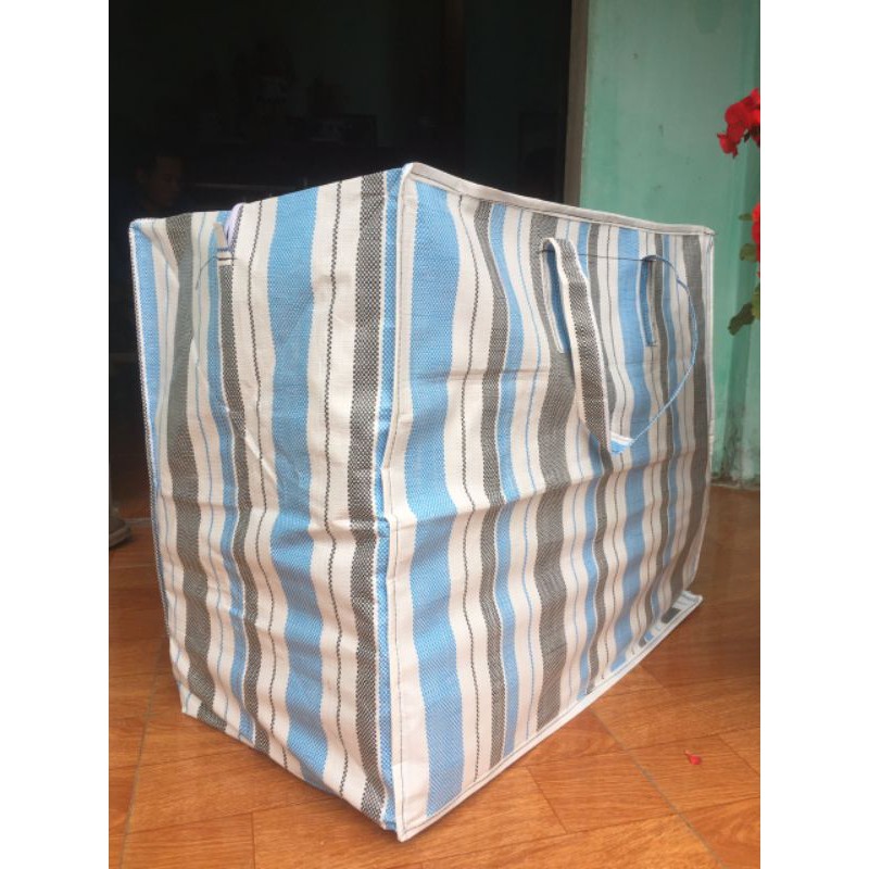 Túi bạt dứa kẻ mã lai dai, mịn đáy lớn 70x60x40 và 60x50x40 cm