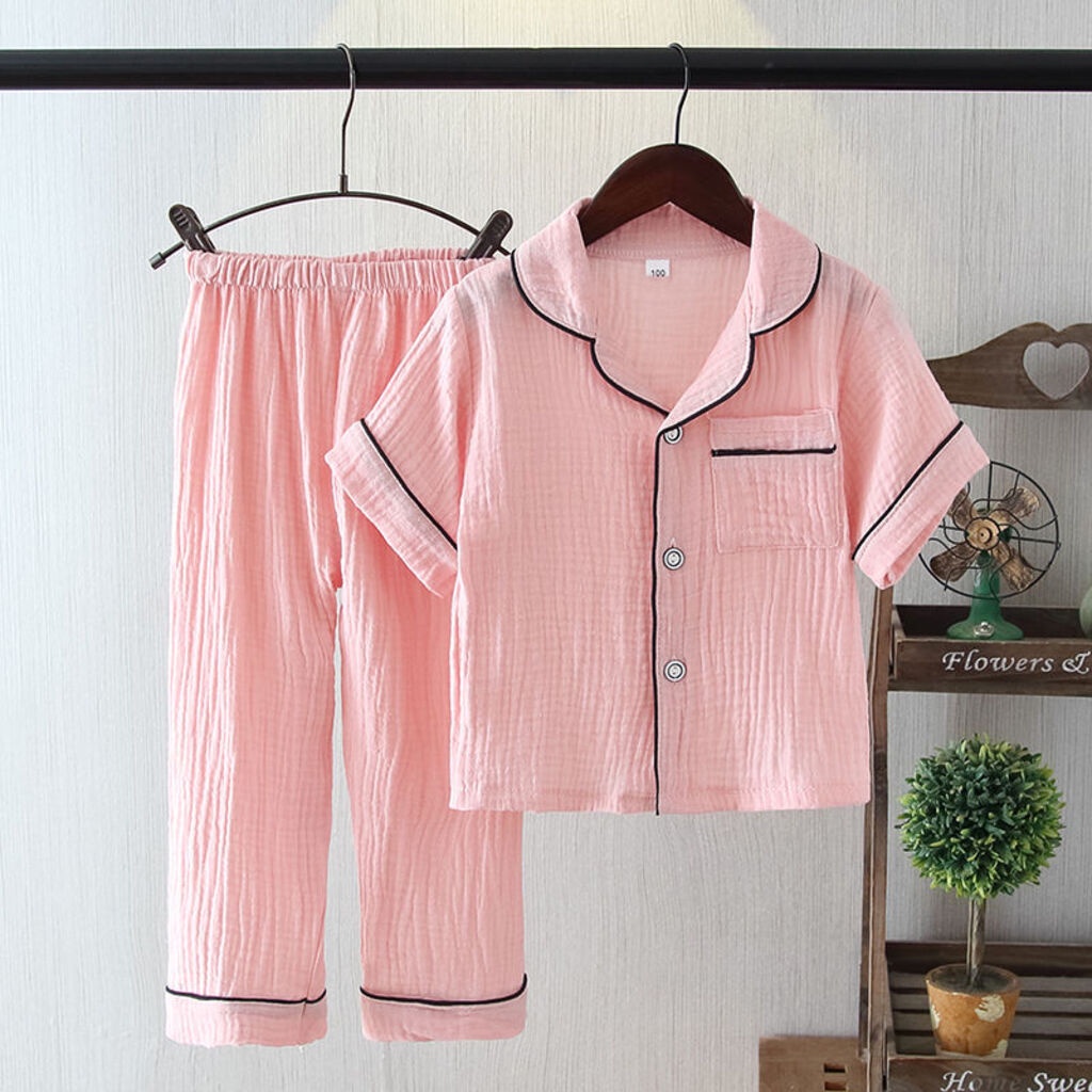 Đồ bộ Pijama cộc tay cho bé trai gái TRANG-STORE . Bộ đồ ngủ pizama cho bé chất đũi trơn cho bé trai bé gái PM006