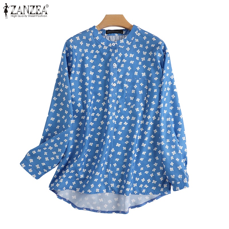 Zanzea Áo Sơ Mi Cổ Đứng Tay Dài Dáng Rộng In Họa Tiết Thời Trang Cho Nữ
