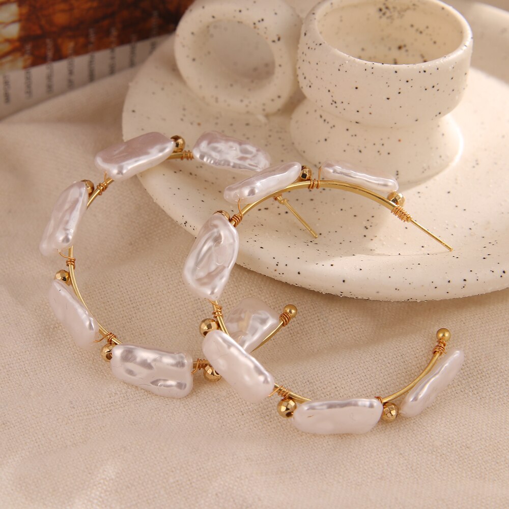 Khuyên Tai Nữ Trang Dáng Tròn Đính Ngọc Trai Phong Cách Hàn Quốc