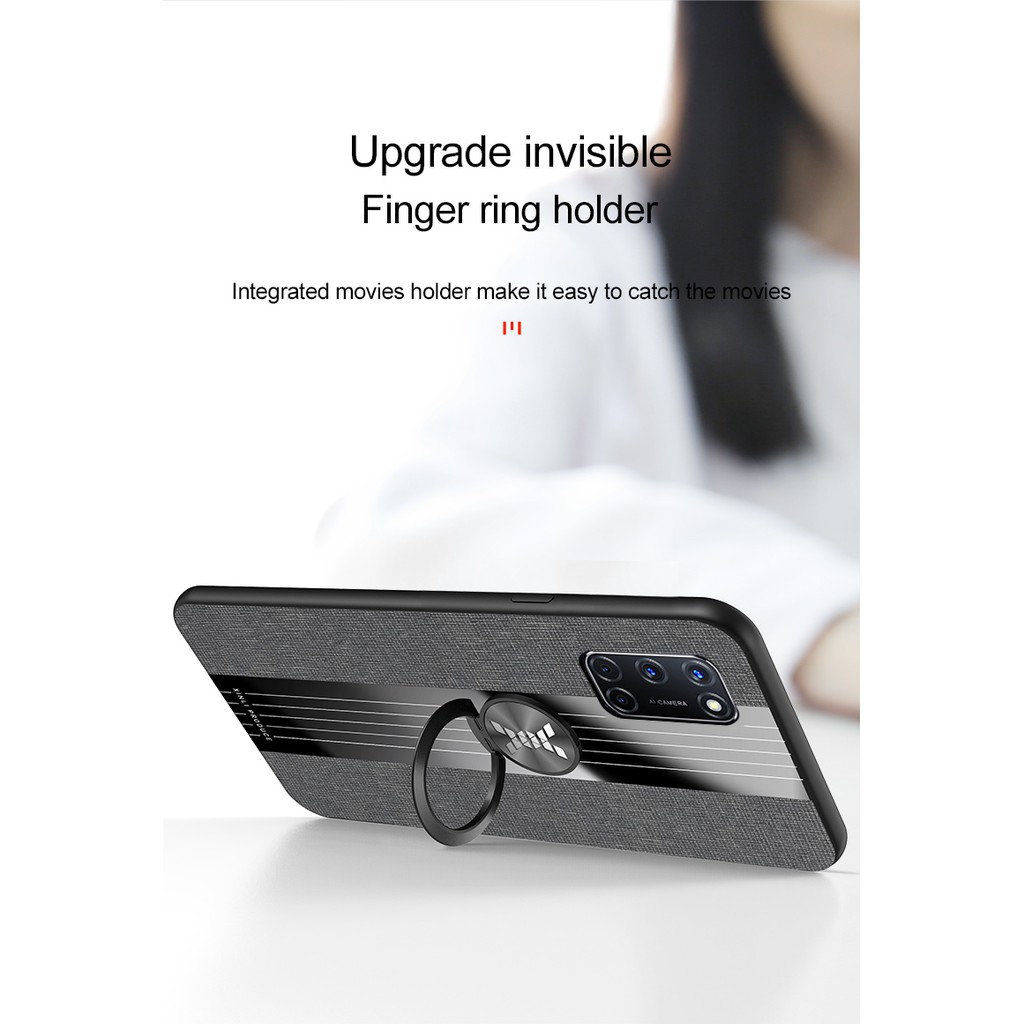 Ốp Điện Thoại Cứng Phối Vải Chống Sốc Kèm Móc Xỏ Ngón Nam Châm Cho Oppo A94 A52 A92 A53 2020