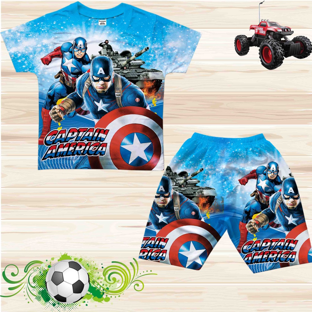 Bộ thun cotton lạnh in 3d đội trưởng Mỹ captain American cho bé trai