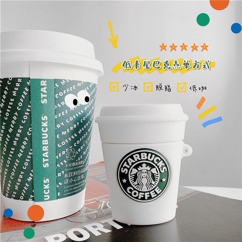 Ốp chống sốc tai Nghe không dây Airpods móc khóa logo gấu Starbucks