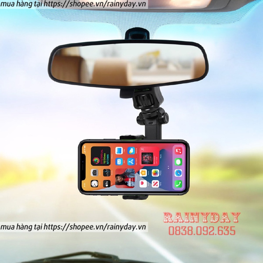 Giá đỡ kẹp điện thoại gắn gương chiếu hậu ô tô xoay 360 phụ kiện dành cho xe hơi ô tô