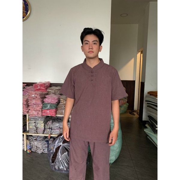 Đồ lam đi chùa, đồ phật tử nam mẫu 3 nút