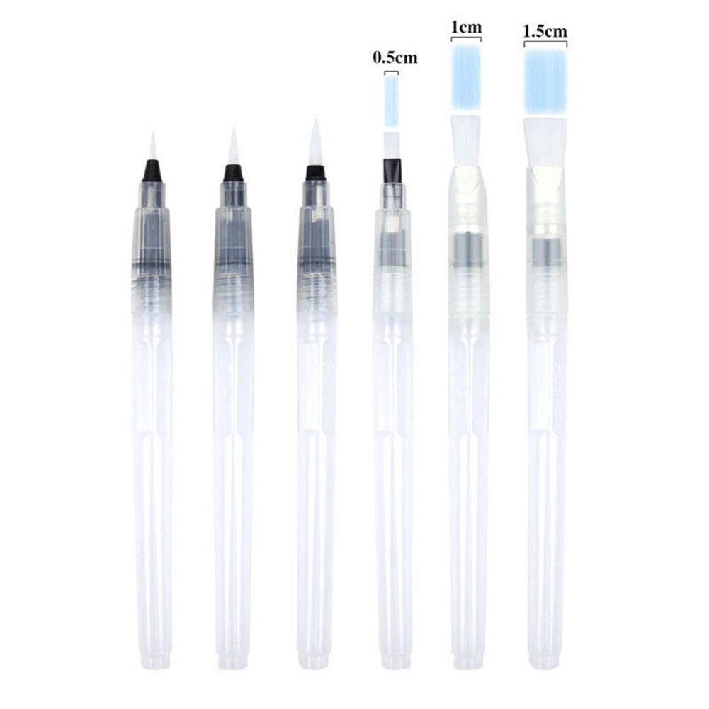 Bộ 6 cây cọ vẽ màu nước bằng nhựa mềm dài 15.5cm có ống đựng mực tiện dụng