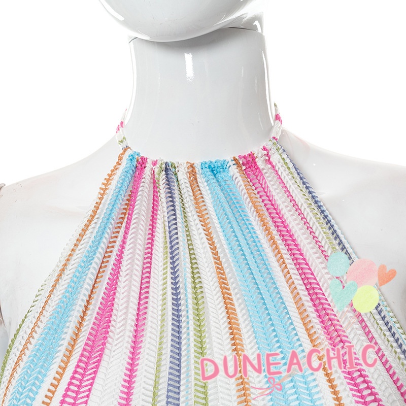 DUNEA Đầm dây dáng ngắn kẻ sọc thời trang quyến rũ