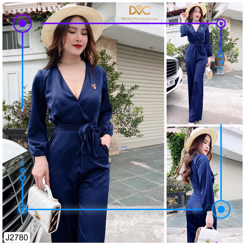 Bộ Jumsuit eo có đai cổ V tay bo chun siêu sang J2780