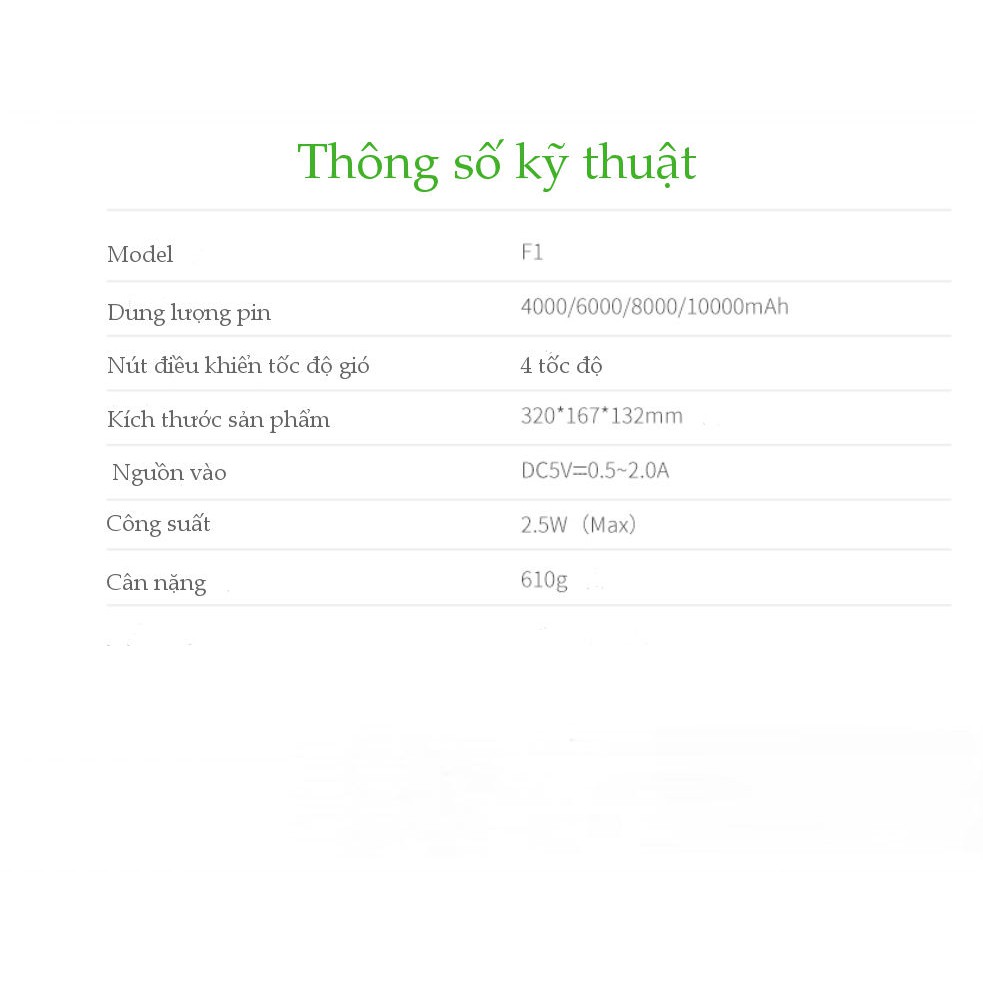 Quạt sạc mini đặt bàn (4000-10000mAh) bẻ góc 45 độ, thời gian sử dụng lên đến 21 - 60H giờ, an toàn cho trẻ YOOBAO F1 | BigBuy360 - bigbuy360.vn