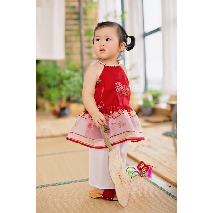 Sumire Store SET Áo yếm xòe organza Hoa Niên Ca BÉ - Đỏ