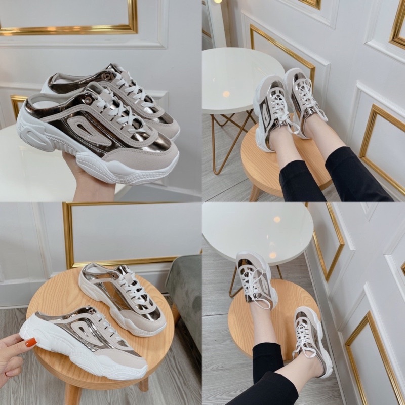 Giày sục da thể thao nữ độn đế giày sục nữ mẫu mới