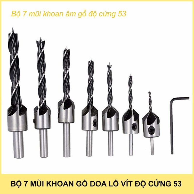 Bộ mũi khoan gỗ doa lỗ vít 7 mũi độ cứng 53