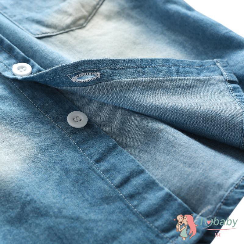 Áo khoác denim dài tay phối nút hình hươu cao cổ cho bé