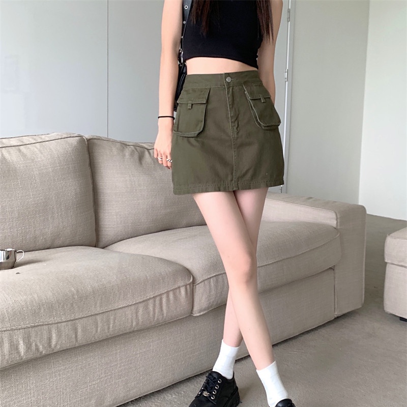 Chân Váy Denim Mini Lưng Cao Thời Trang Mùa Hè