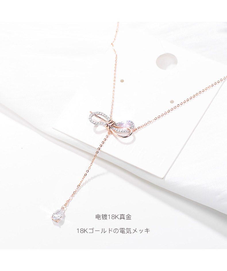 Fashion Bowknot Diamond Pendant Titanium Steel Rose Gold Lady Necklace