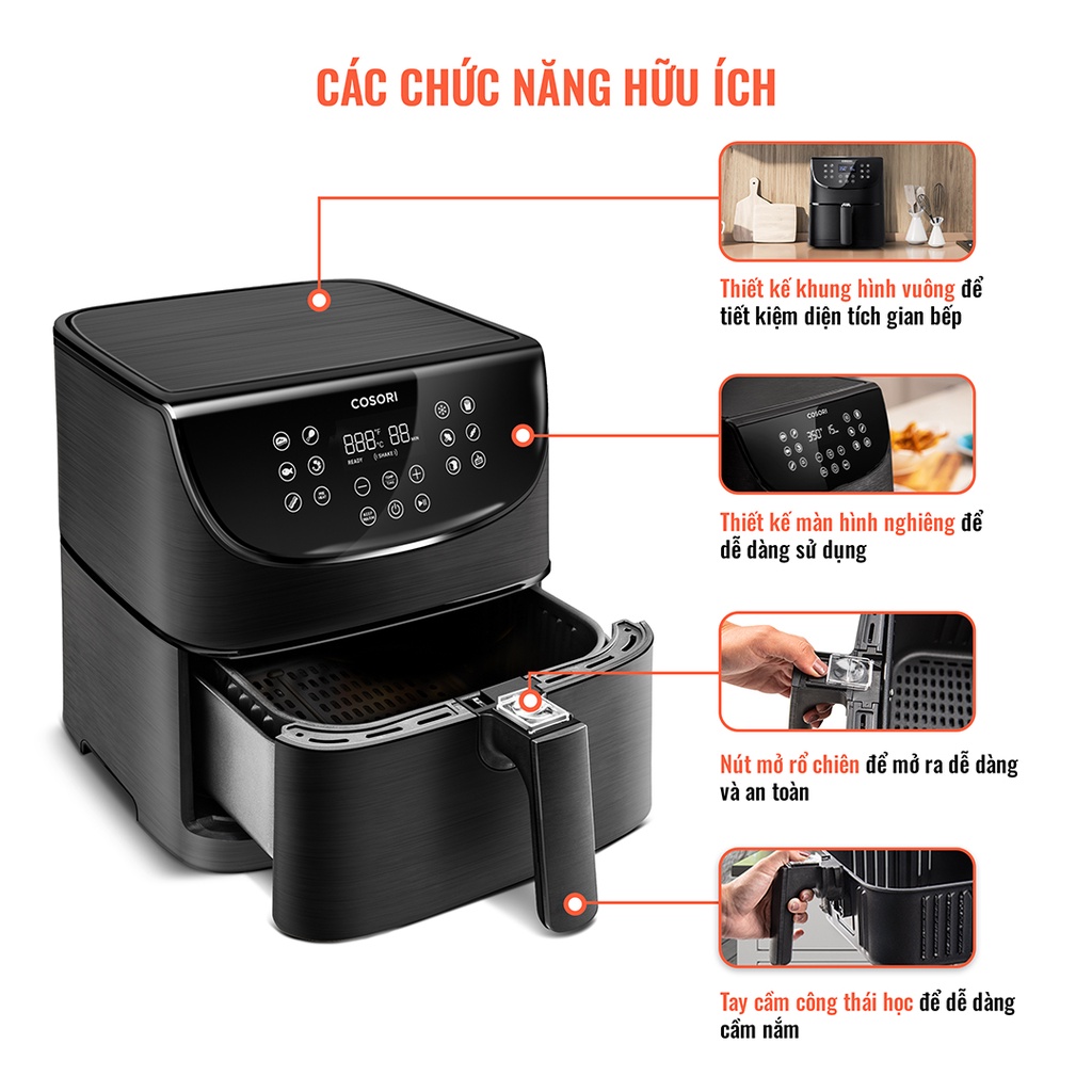 Nồi chiên không dầu COSORI CP158 Dung tích 5.5L Màn hình LED cảm ứng Sách công thức nấu ăn Lồng nồi chống dính