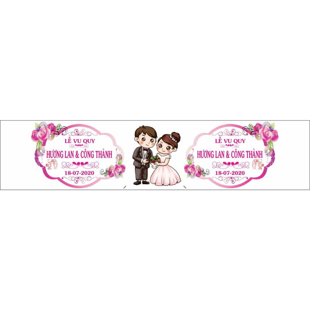 Tem dán chai nước suối đám cưới dạng decan bóc ra dán.