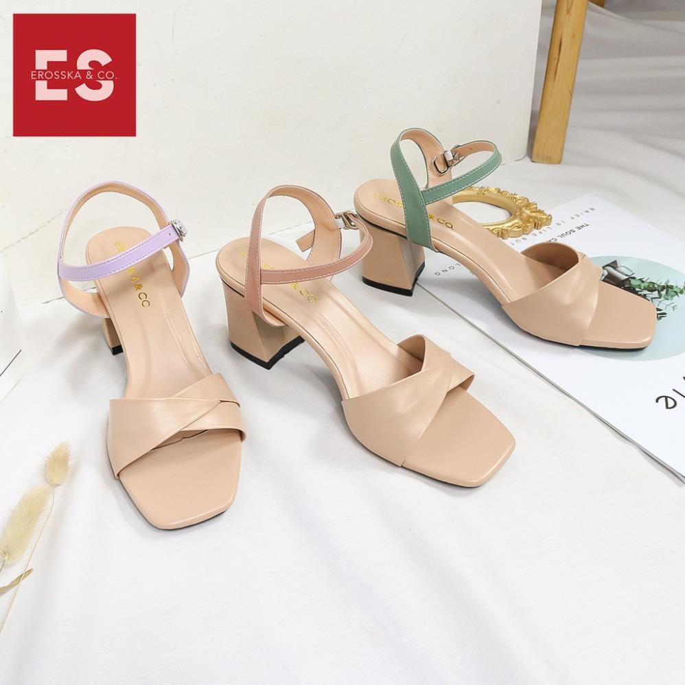 Giày sandal cao gót Eroska thời trang mũi vuông quai ngang bắt chéo cao 7cm màu xanh [HÀNG CAO CẤP] | BigBuy360 - bigbuy360.vn