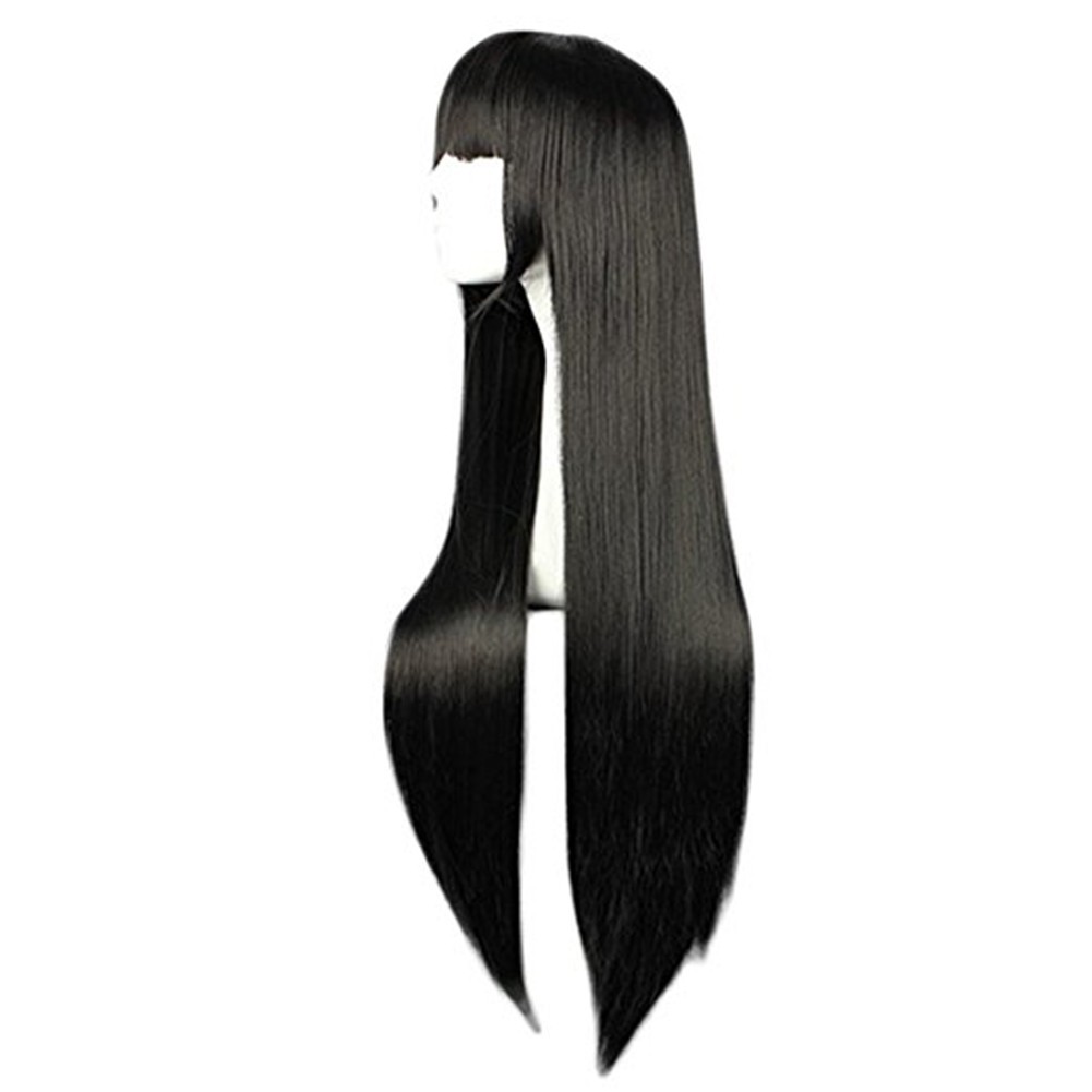 Bộ tóc giả đen duỗi thẳng với mái ngang duyên dáng và dễ thương cho nữ hóa trang Kikyo