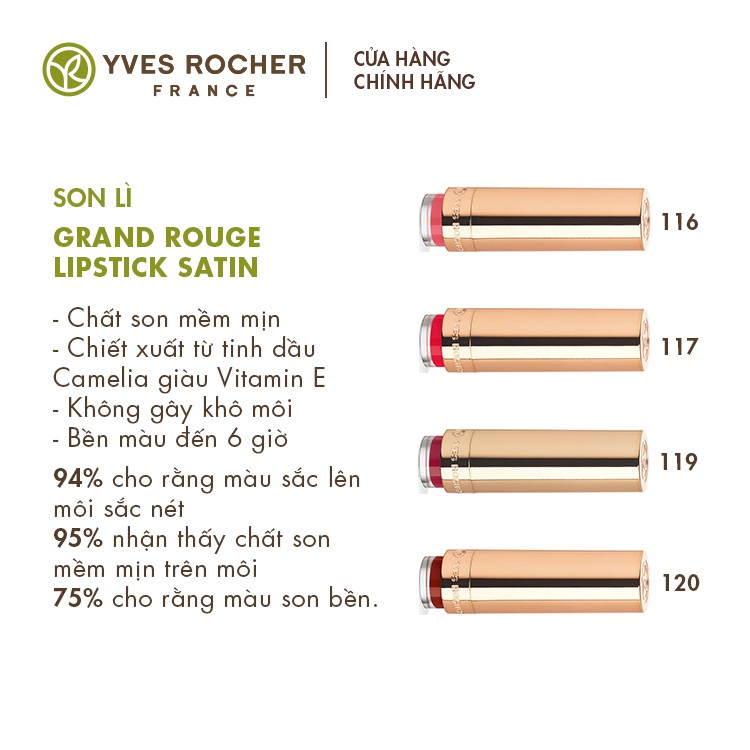 Son Lì Yves Rocher Grand Rouge Lipstick Satin 119 Radiant Red 3.7g