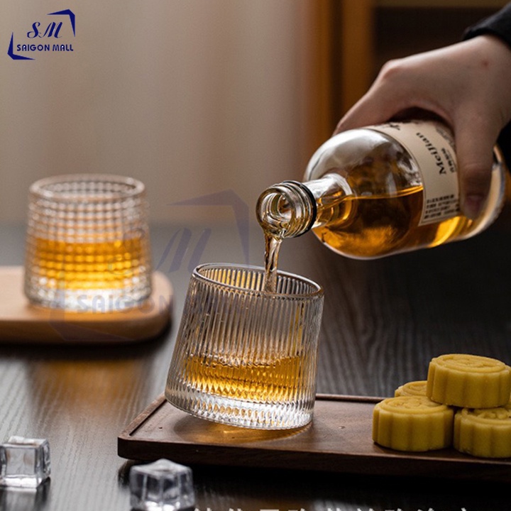Ly Thủy Tinh Deli Vintage whisky Rock Glass 170ml, cốc thủy tinh đáy xoay phong cách Châu Âu