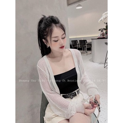 Áo cadigan lưới tay rơi dáng ngắn mới