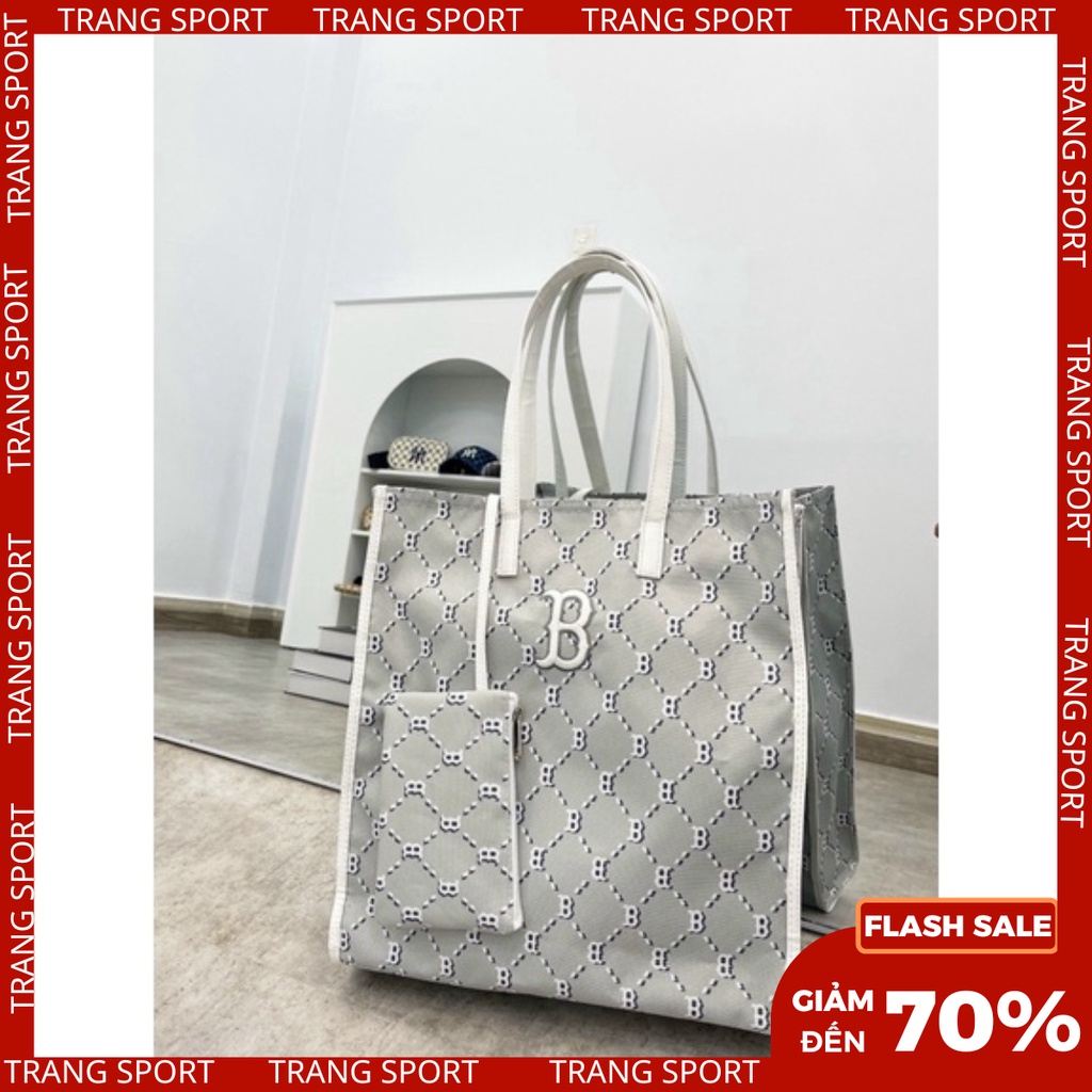 Túi xách nữ MLB NY MONOGRAM TOTE BAG GREY Made in vietnam full tem tag