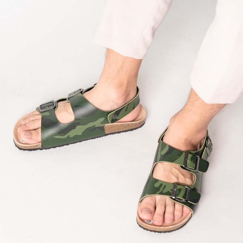 R02 - Sandal Birrken Đế Trấu BIOLINE Official Quai Ngang Da PU Camo Rằn Ri Thiết Kế Unisex Nam Nữ