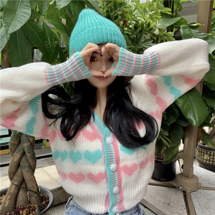 Áo khoác cardigan sweater mỏng dáng ngắn cổ V nhỏ xinh dịu dàng 173860