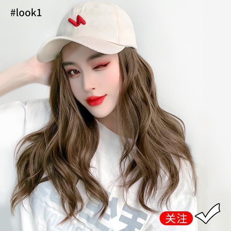 Tóc giả✿℗Wig female long hair cap one summer fashion mid-length curly big wavy natural full headgear