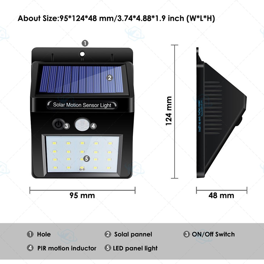 Đèn cảm biến hồng ngoại năng lượng mặt trời 20 led V3 cao cấp (new)1 ( sáng tắt )