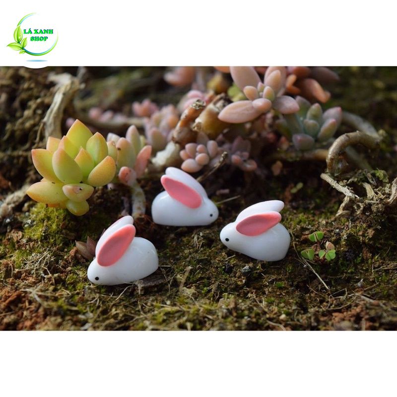 Tiểu Cảnh Thỏ Ngọc Trắng Tai Dài, Phụ Kiện Trang Trí Tiểu Cảnh Terarium, Hồ Cá, Sen Đá