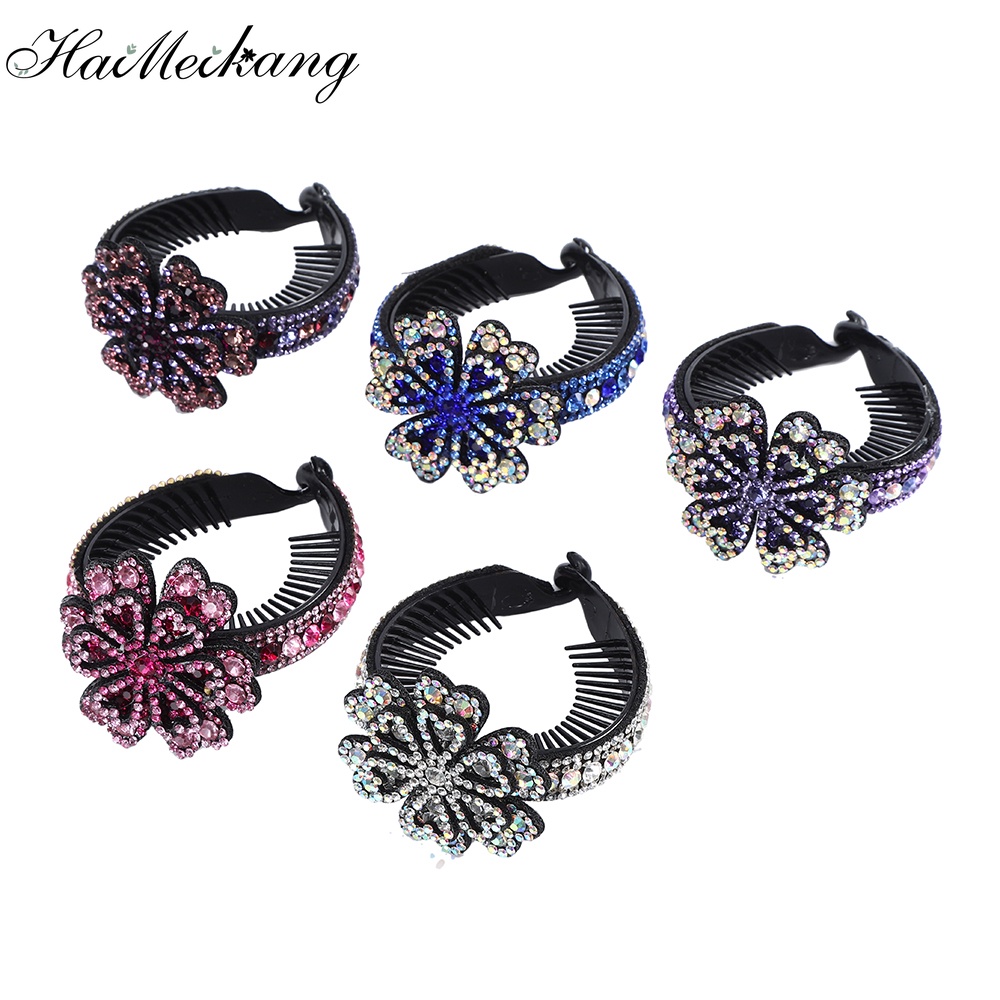 Kẹp tóc Haimeikang hình hoa đính đá phong cách retro Hàn Quốc cho nữ